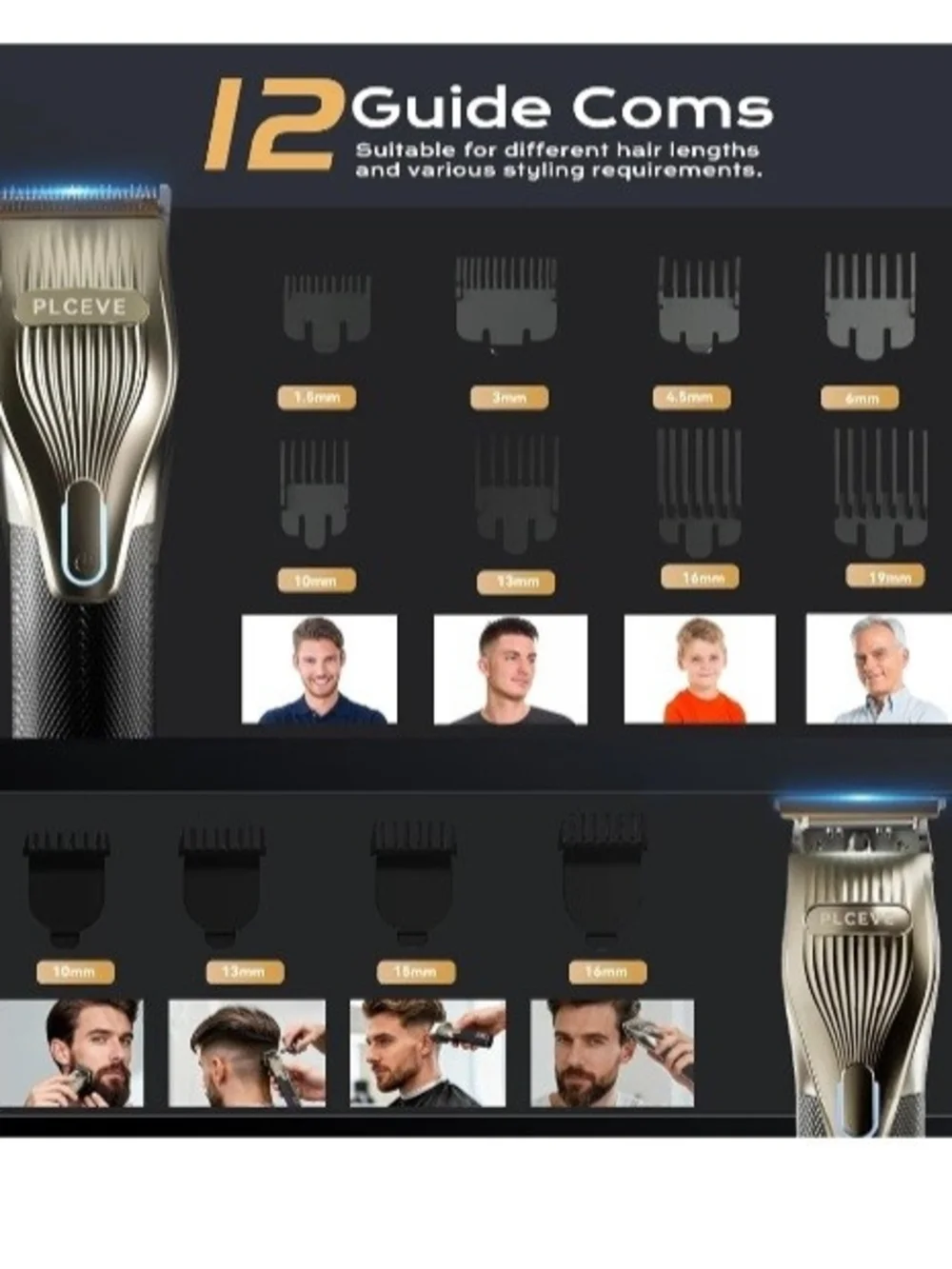 Cordless Hair Clipper & Trimmer Set for Men - Black